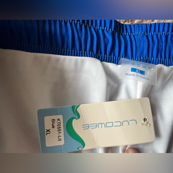NWT LUCOWEE Mens Swim Trunks with Compression Liner Anti Chafe Sz XL Blue White - Picture 6 of 10